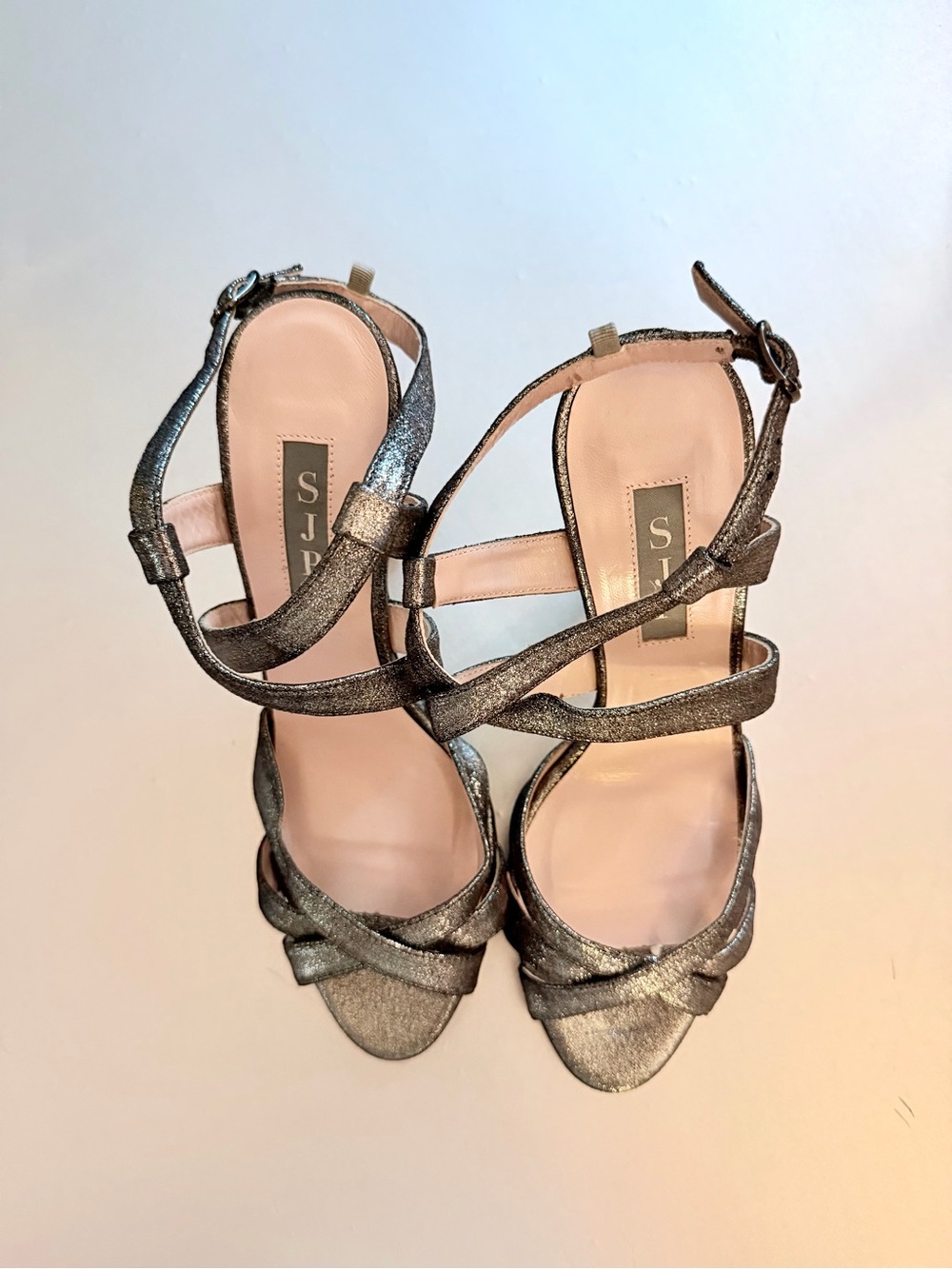 SJP by Sarah Jessica Parker Silver Metallic Strappy Stiletto Sandals 37.5/7